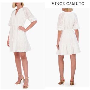 Vince Camuto Cotton Eyelet Tasseled Drawstring Dress Size 10